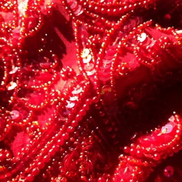 Beaded Sequined Vtg Red Silk Cocktail Dress Sz Sm - Picture 4 of 11